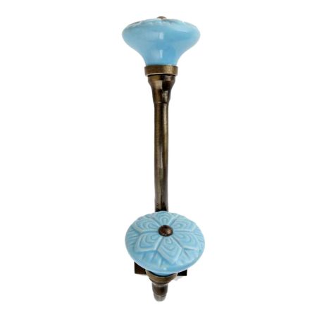 Blue Wheel Flower Ceramic Antique Iron Hook